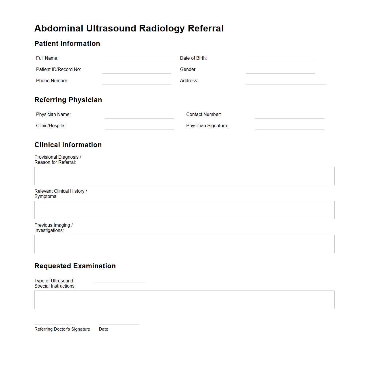 Abdominal Ultrasound Radiology Referral Sample