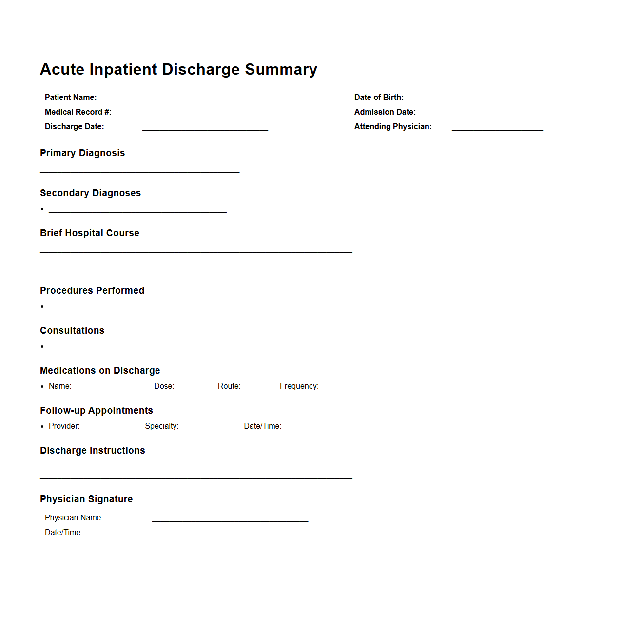 Acute Inpatient Discharge Summary Example