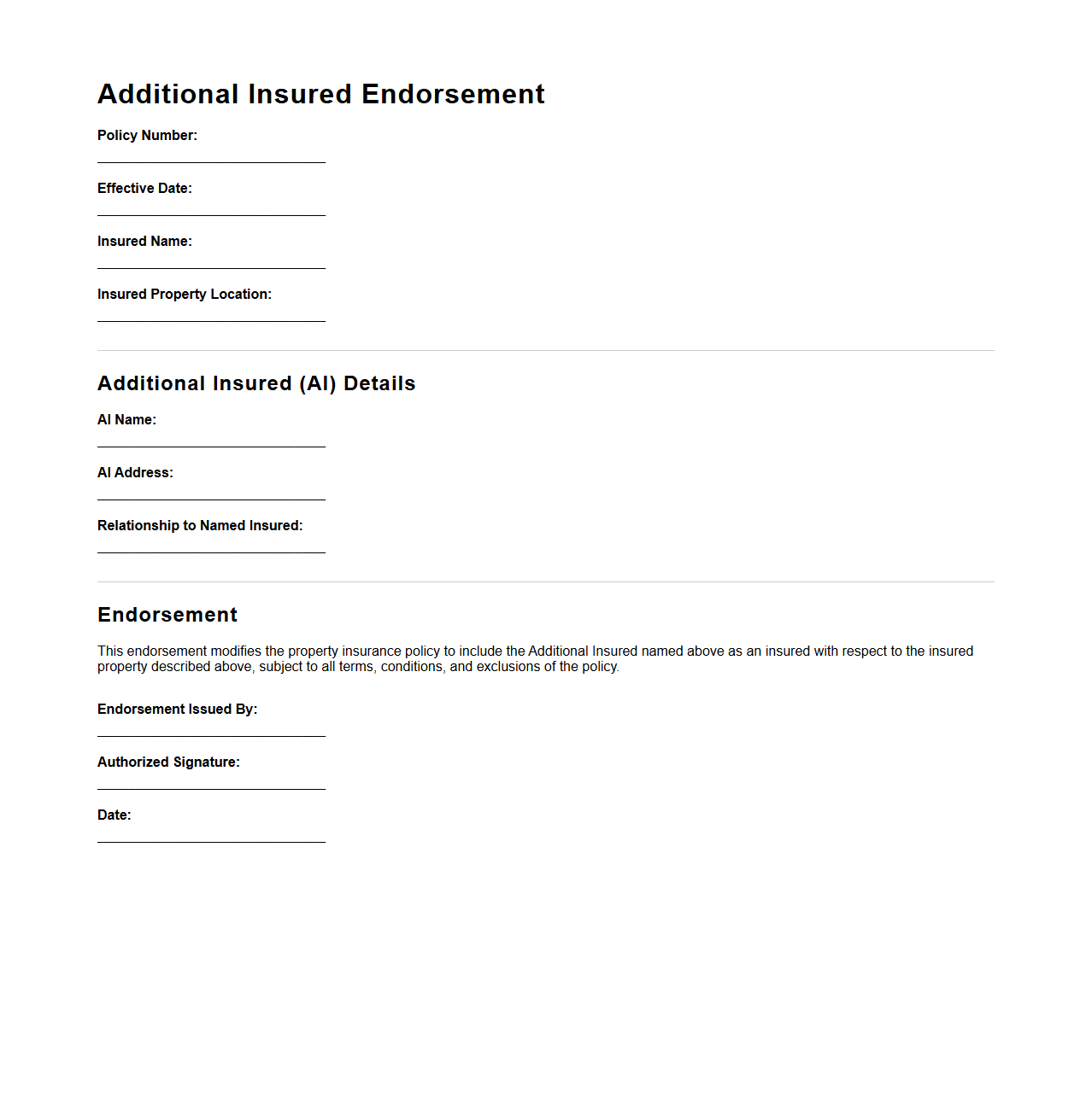 Additional Insured Endorsement for Property Insurance