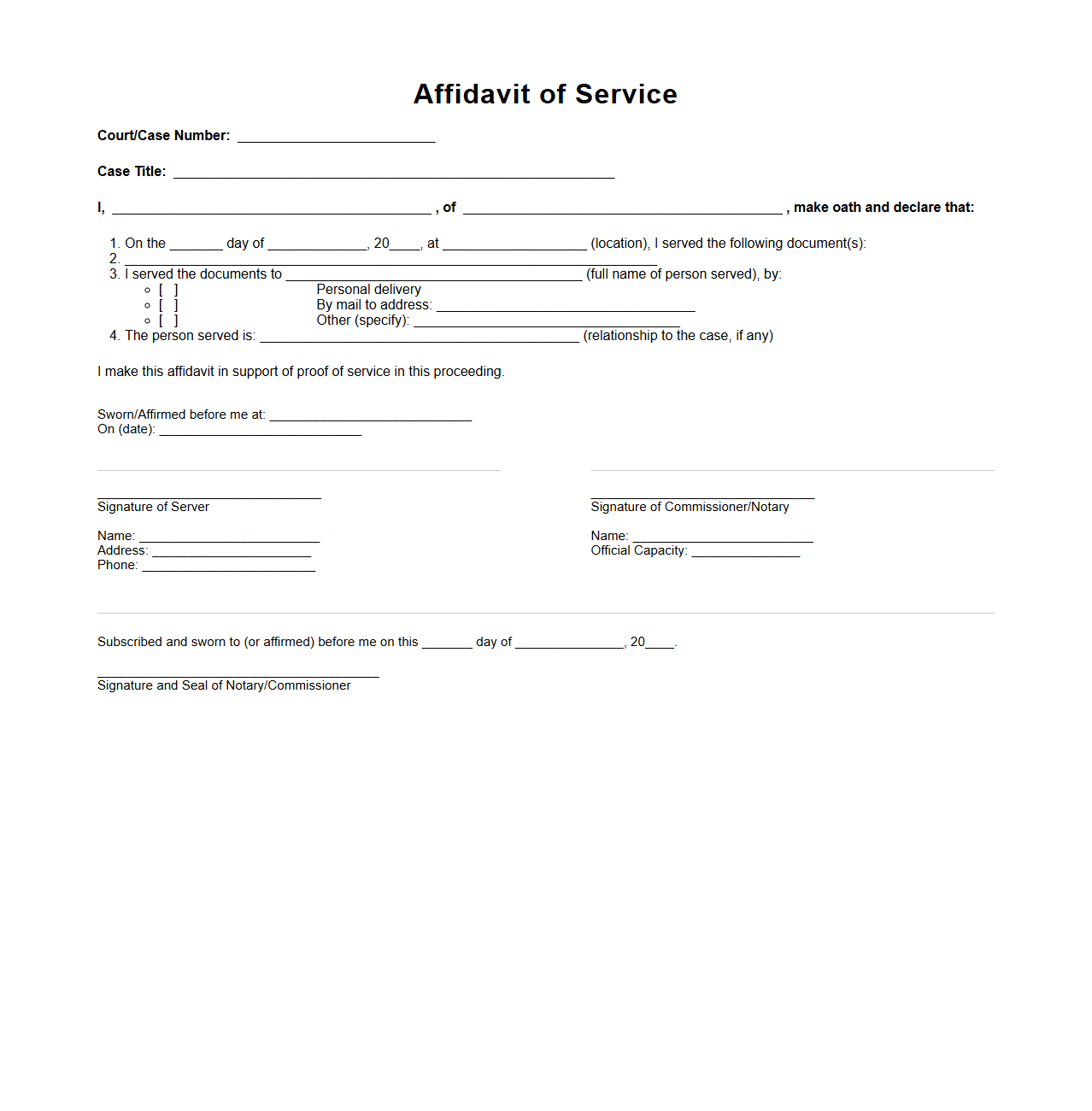 Affidavit of Service Statement Sample for Legal Matters
