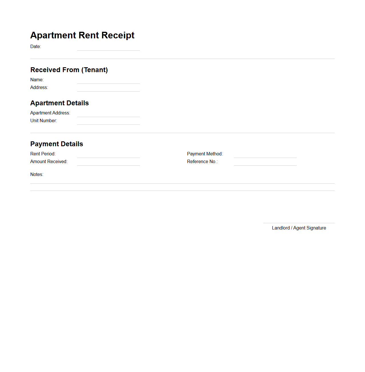 Apartment Rent Receipt Template