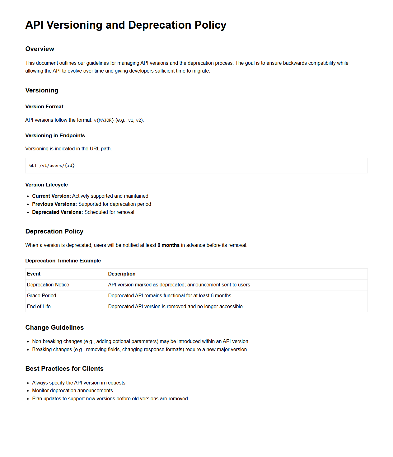 API Versioning and Deprecation Policy Documentation