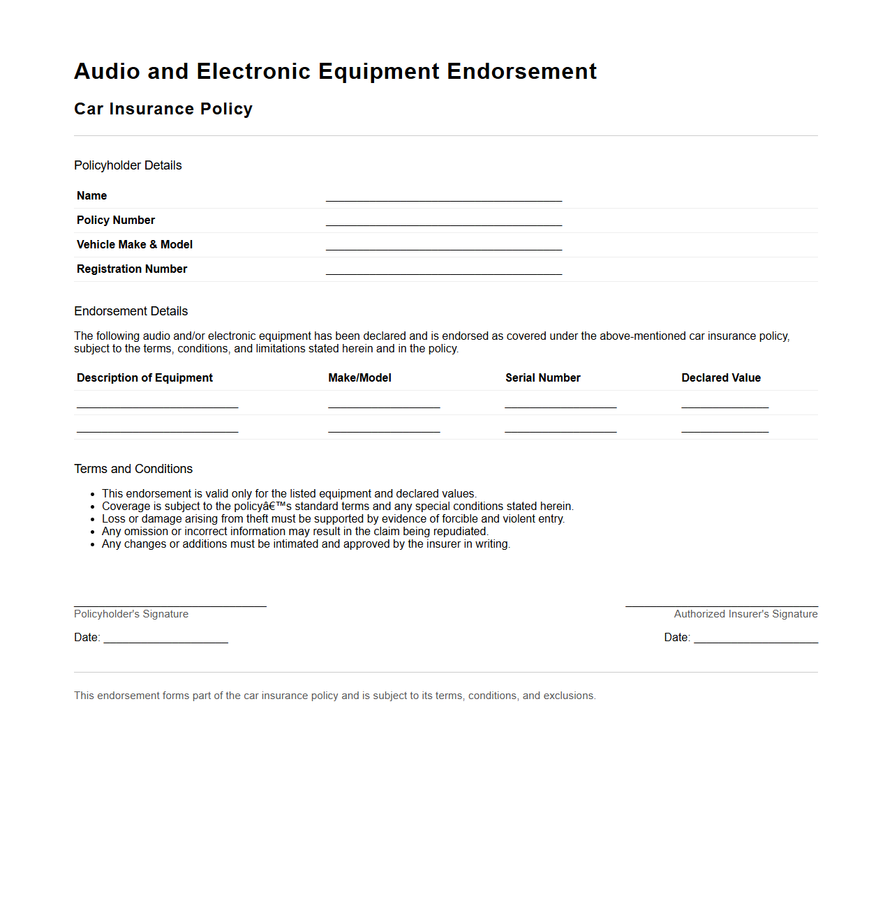 Audio and Electronic Equipment Endorsement for Car Insurance