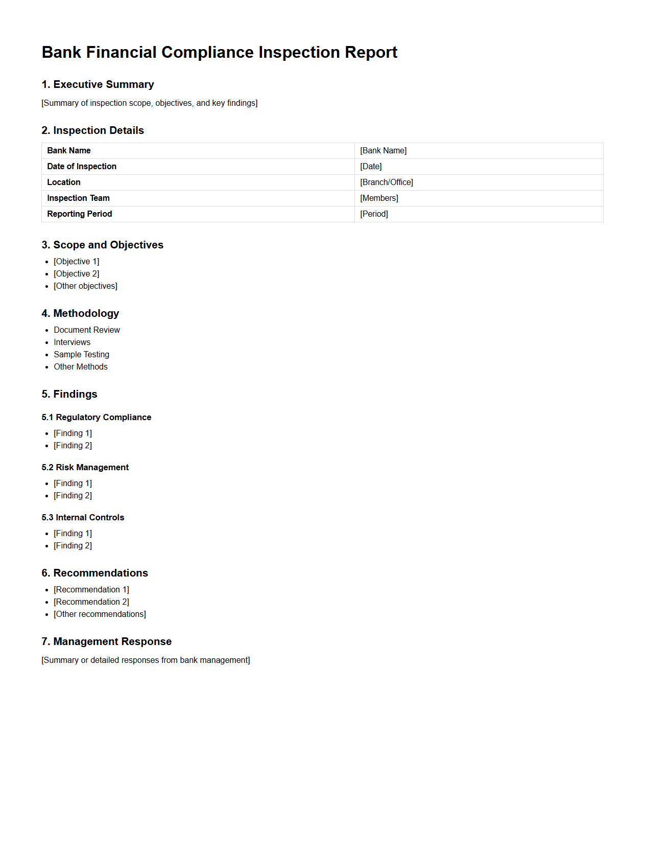 Bank Financial Compliance Inspection Report Structure