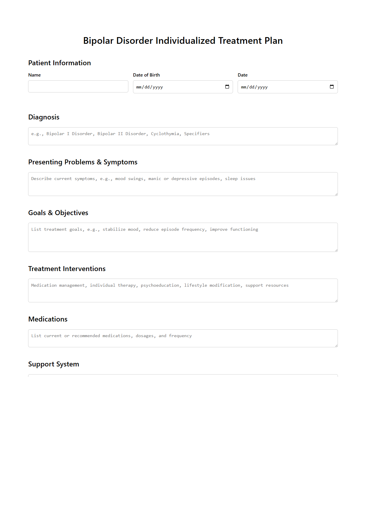 Bipolar Disorder Individualized Treatment Plan