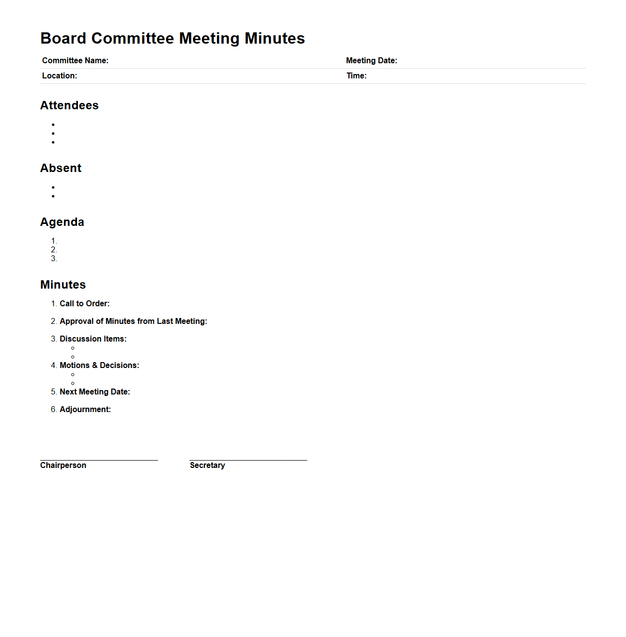 Board Committee Meeting Minutes Sample