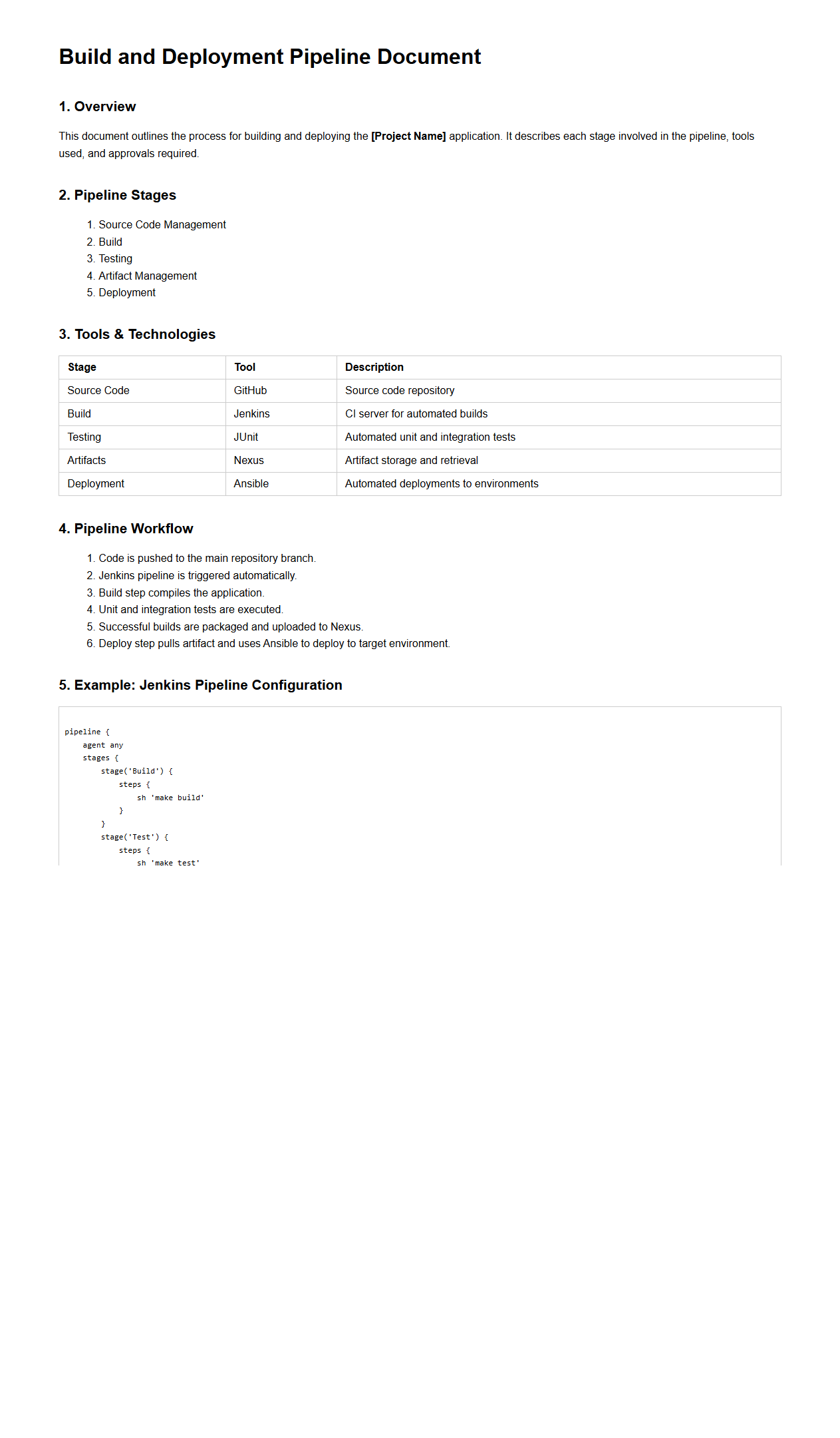 Build and Deployment Pipeline Document Sample