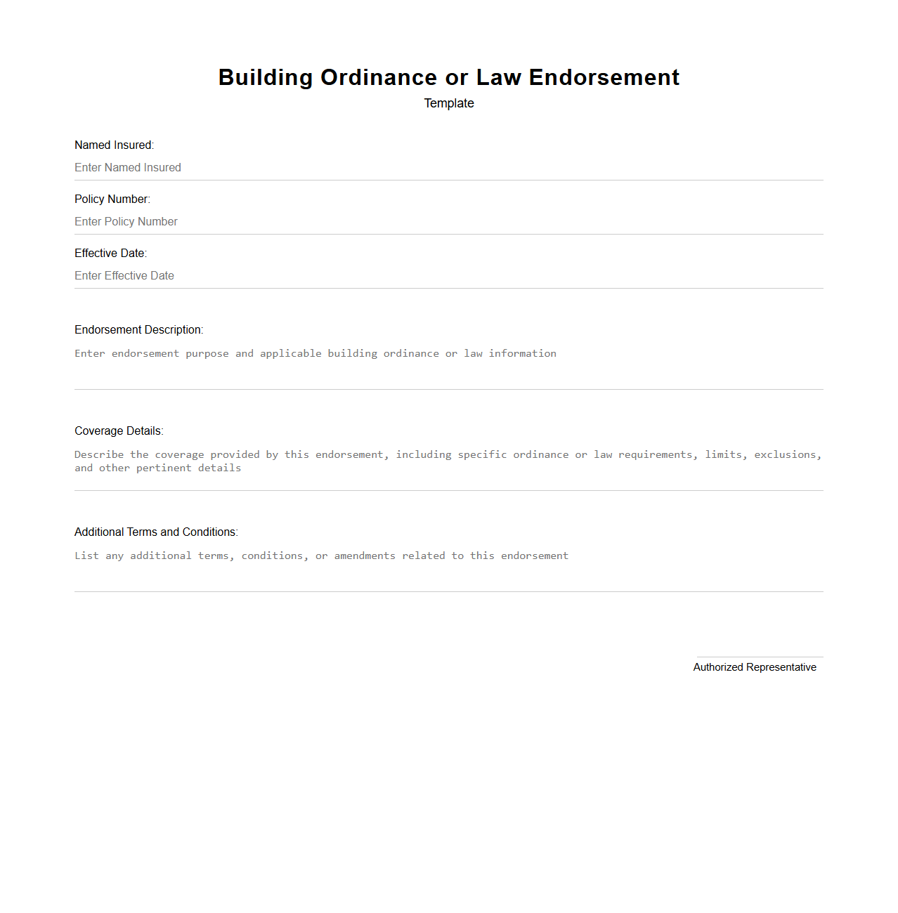 Building Ordinance or Law Endorsement Template