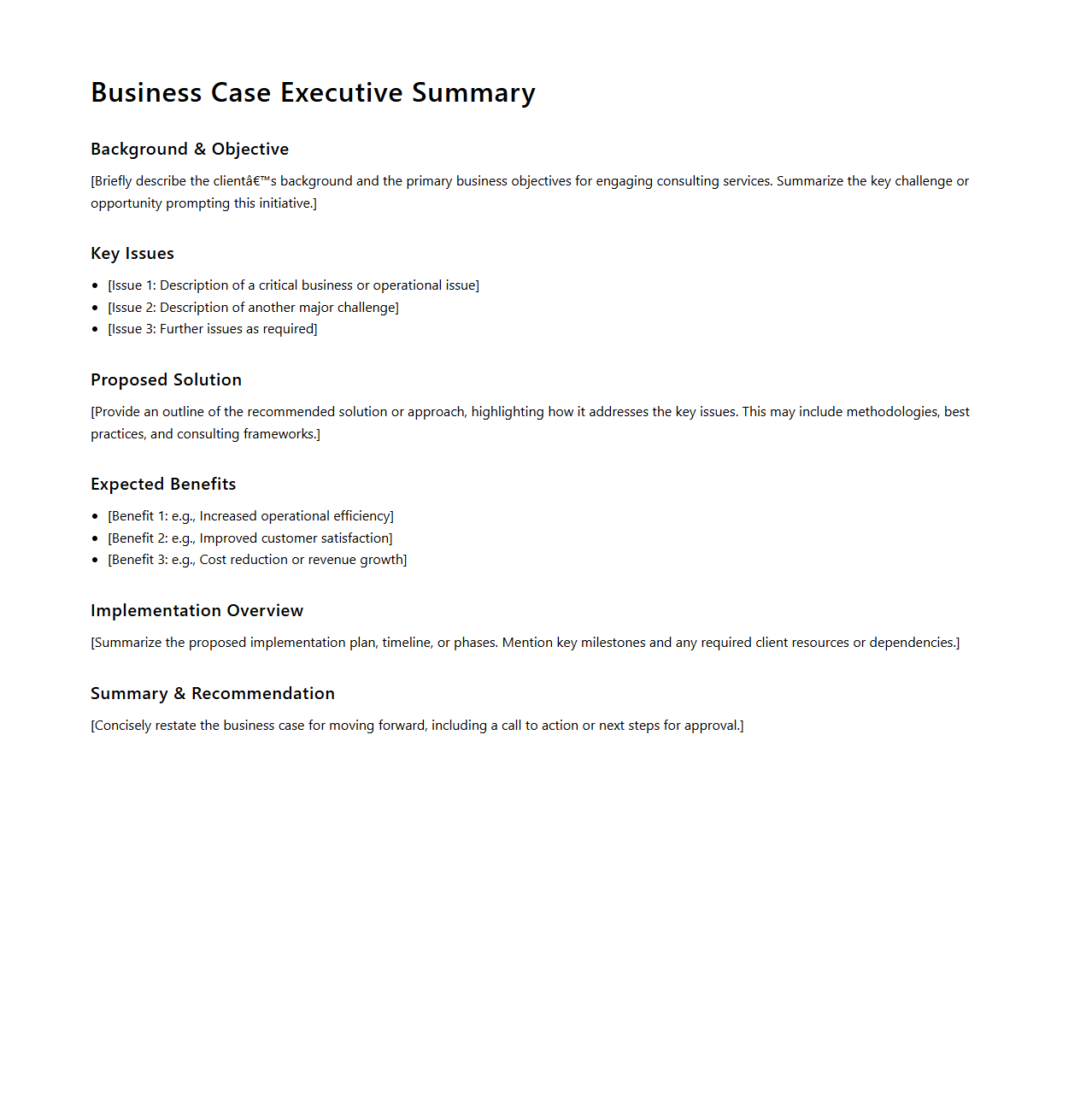 Business Case Executive Summary for Consulting