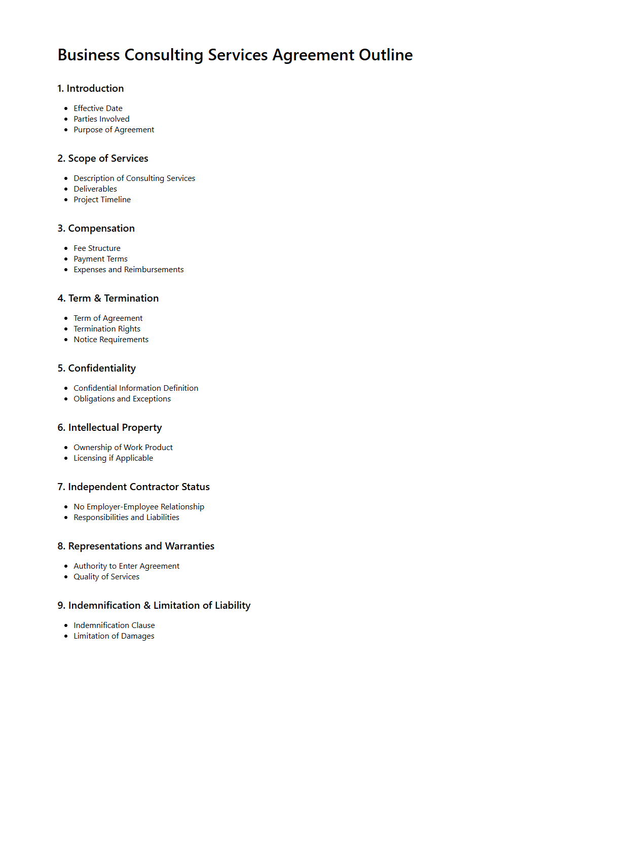 Business Consulting Services Agreement Outline