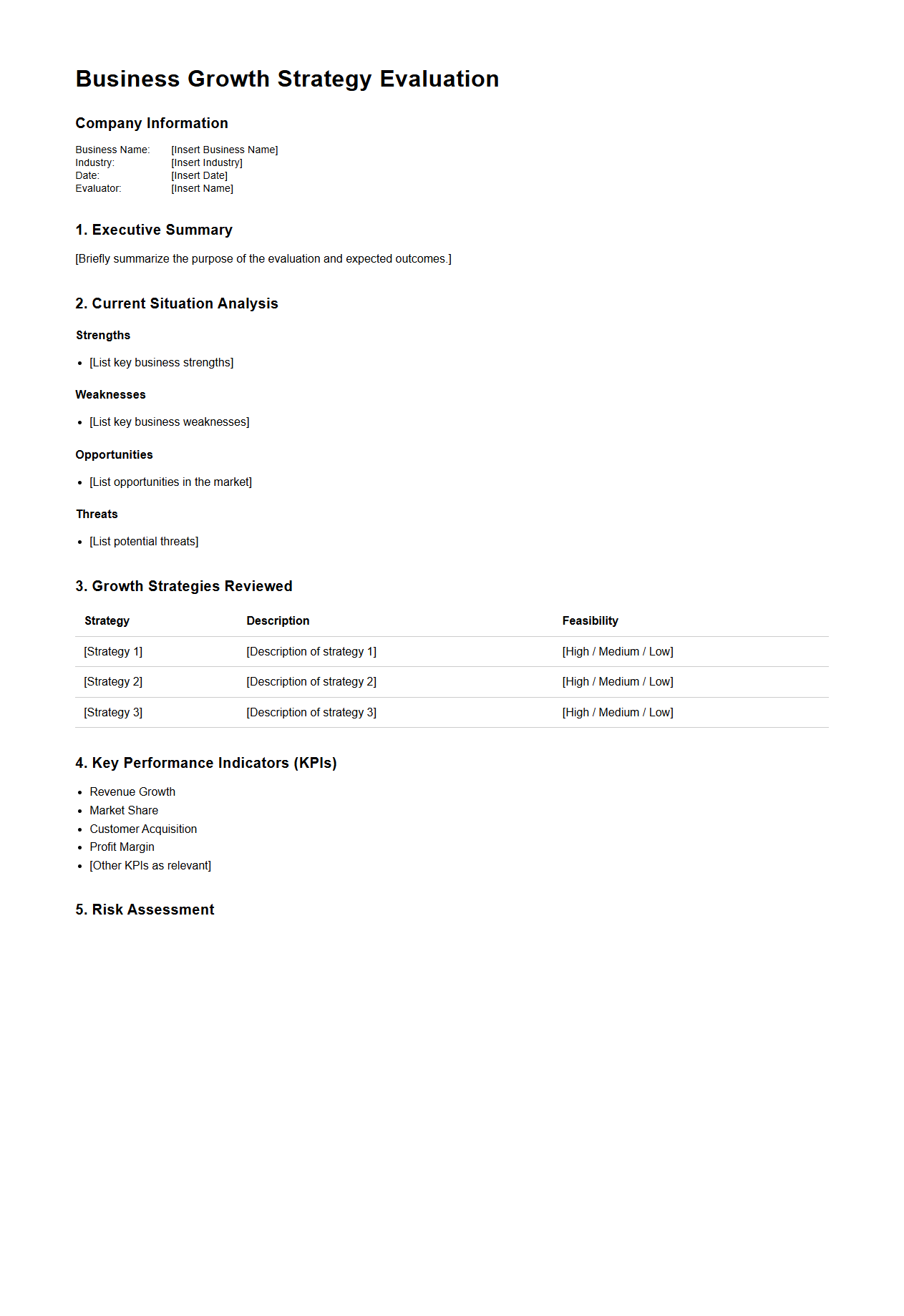 Business Growth Strategy Evaluation Sample