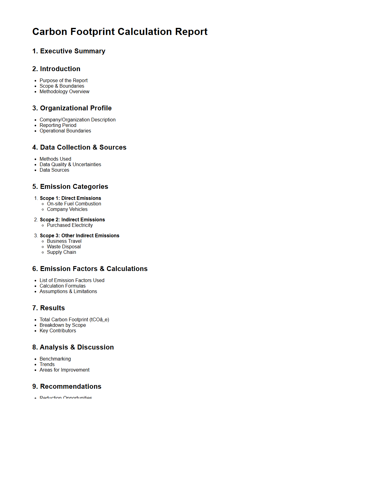 Carbon Footprint Calculation Report Outline