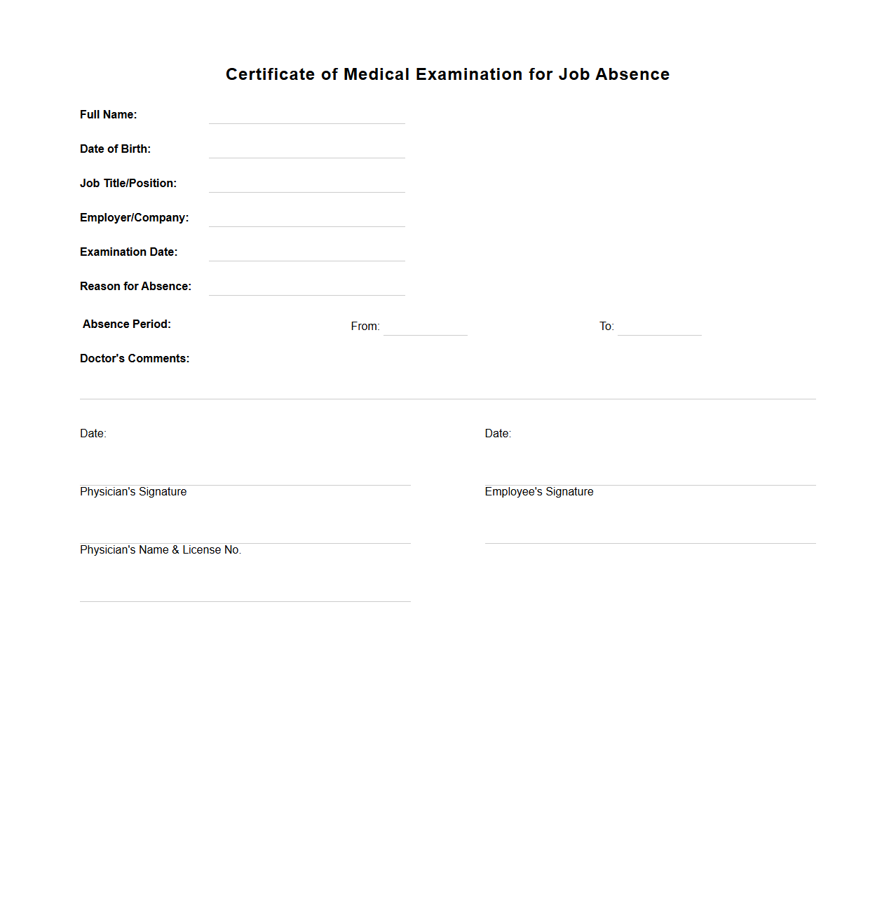Certificate of Medical Examination for Job Absence