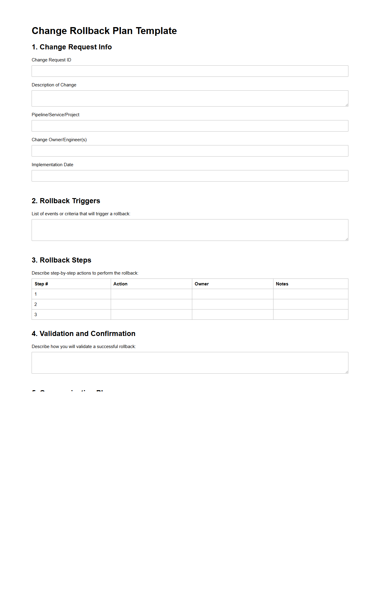 Change Rollback Plan Template for DevOps Pipelines