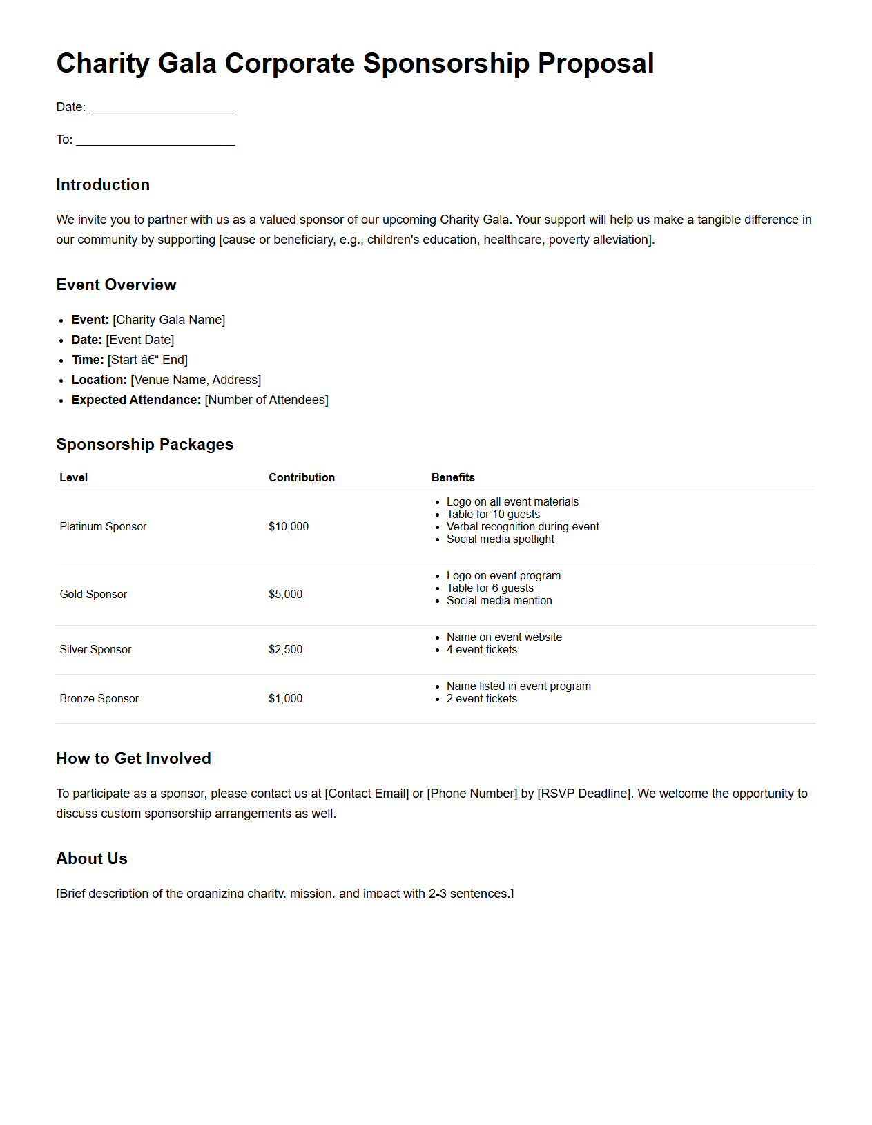 Charity Gala Corporate Sponsorship Proposal