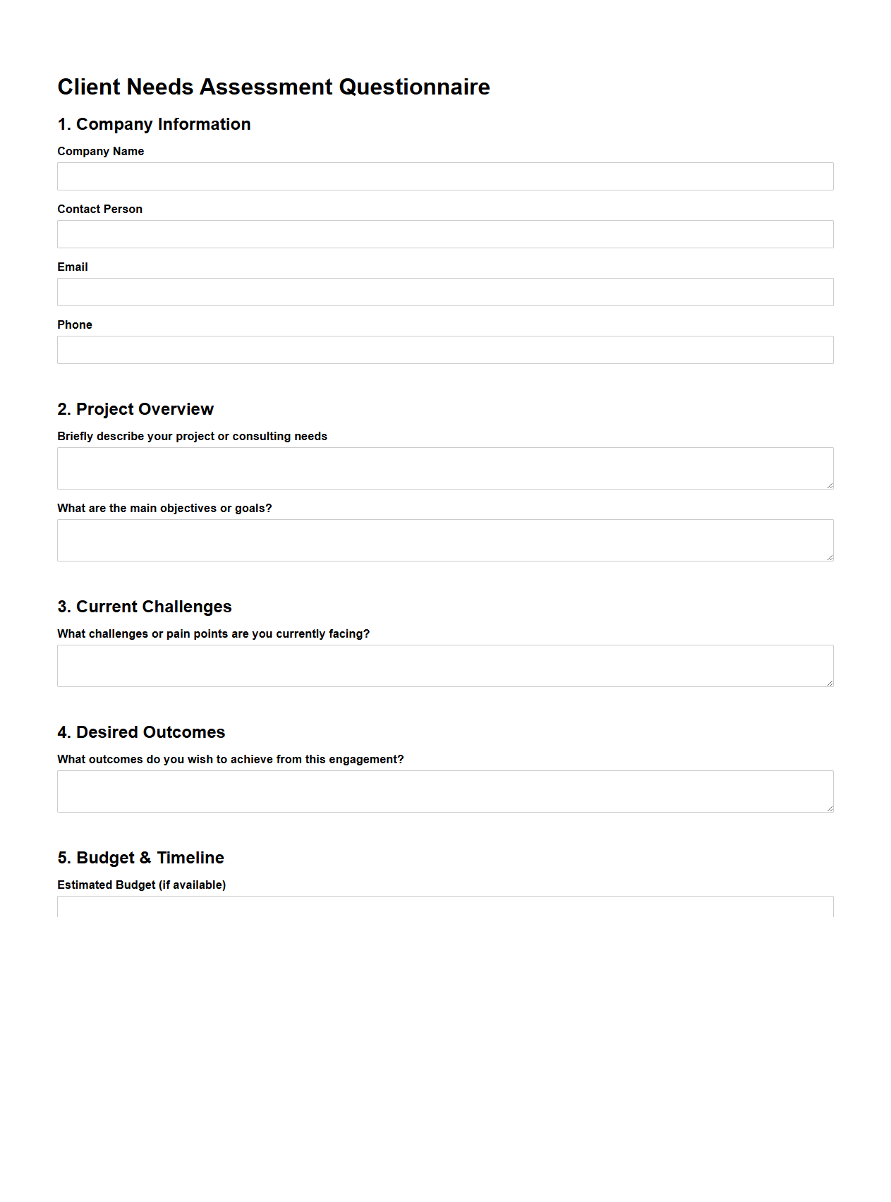 Client Needs Assessment Questionnaire for Consulting Firms