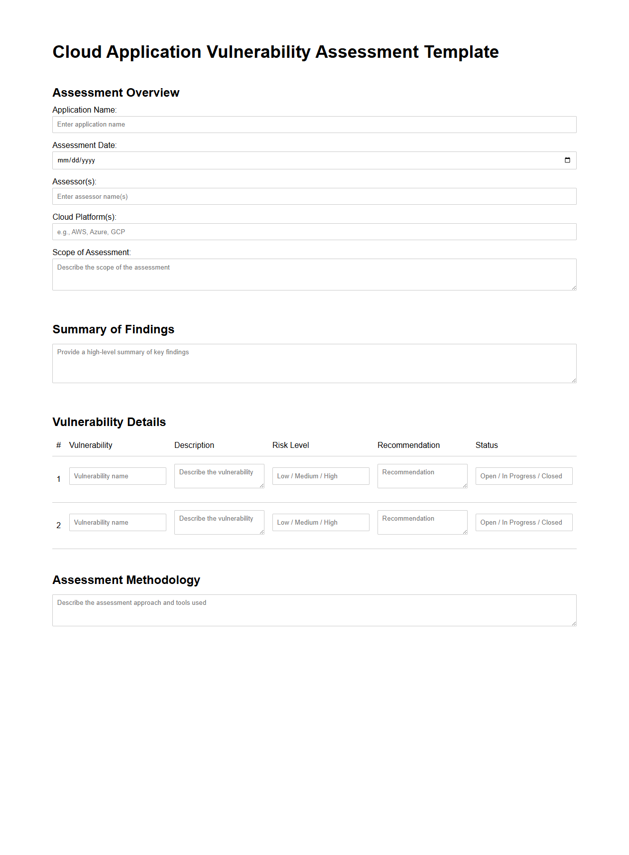 Cloud Application Vulnerability Assessment Template