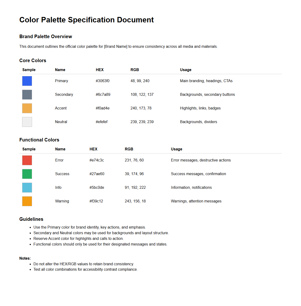 Color Palette Specification Document for Brand Consistency
