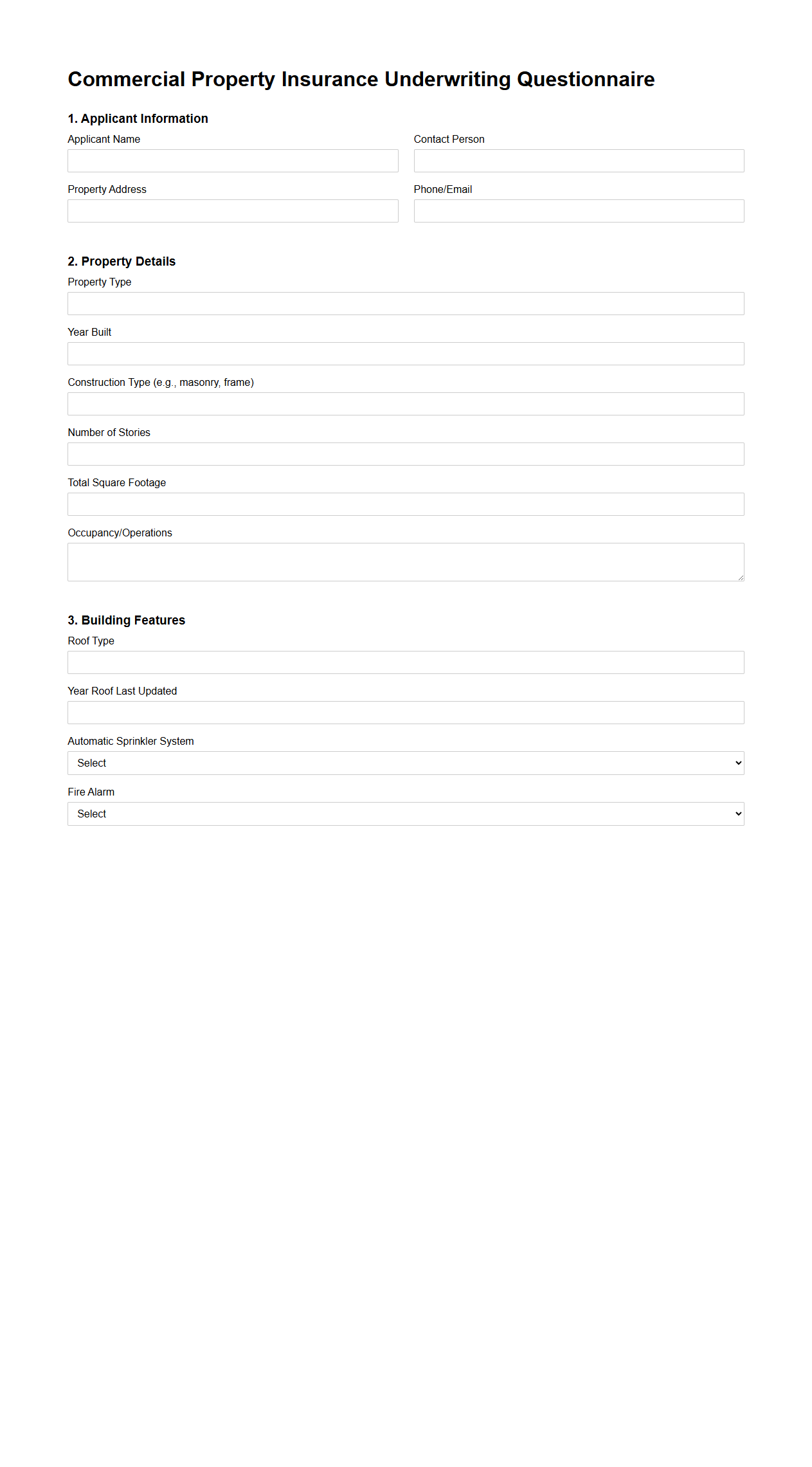 Commercial Property Insurance Underwriting Questionnaire