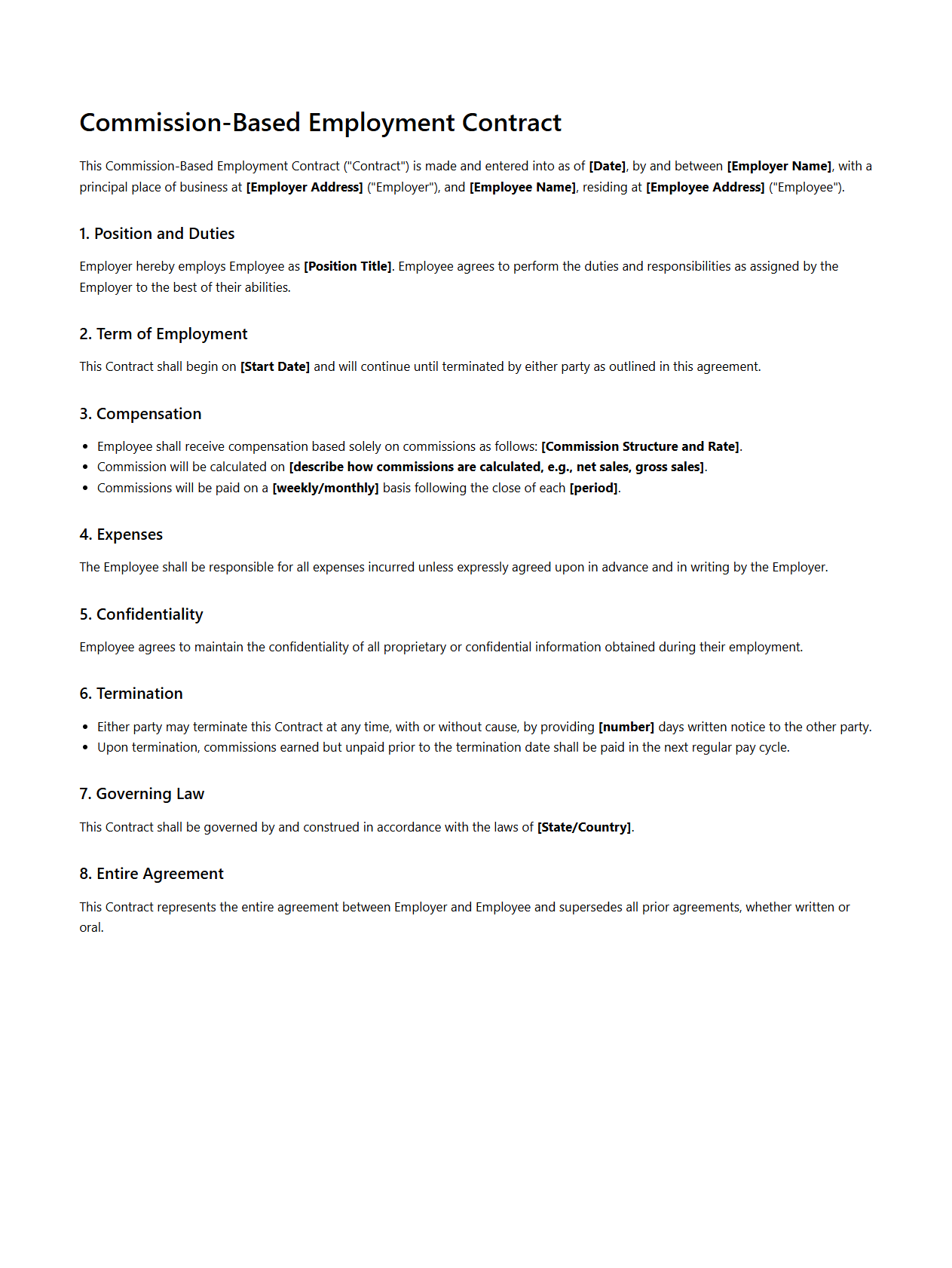 Commission-Based Employment Contract Sample