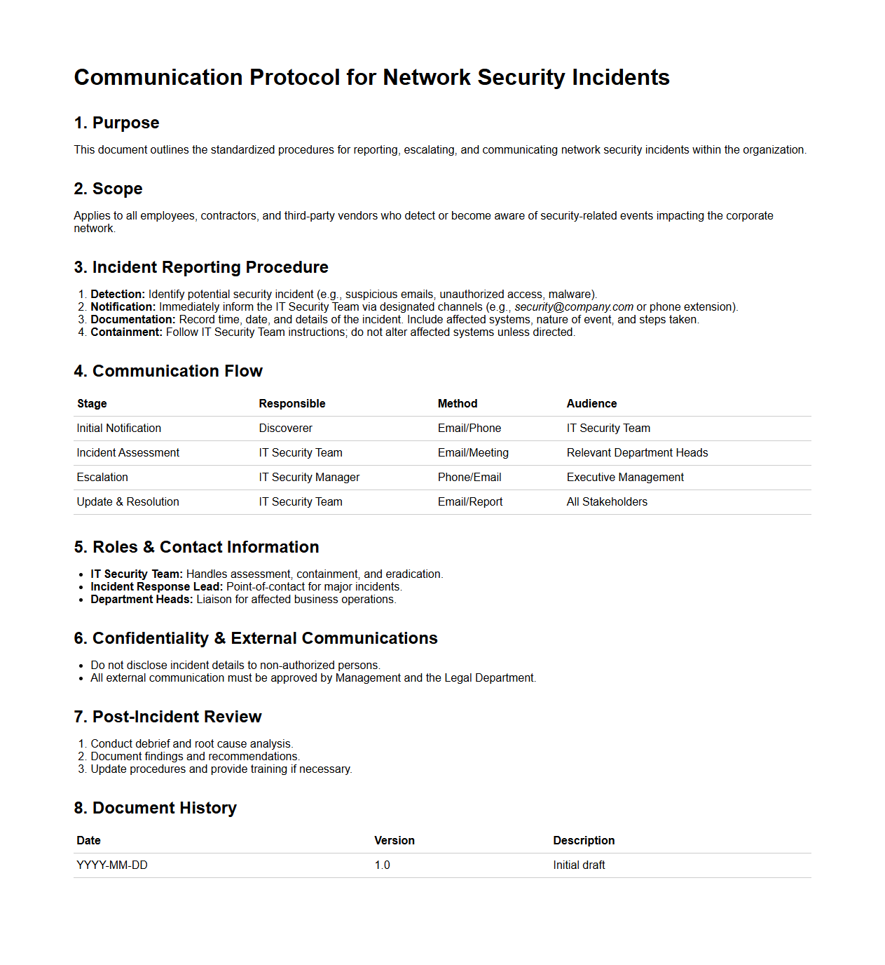 Communication Protocol for Network Security Incidents
