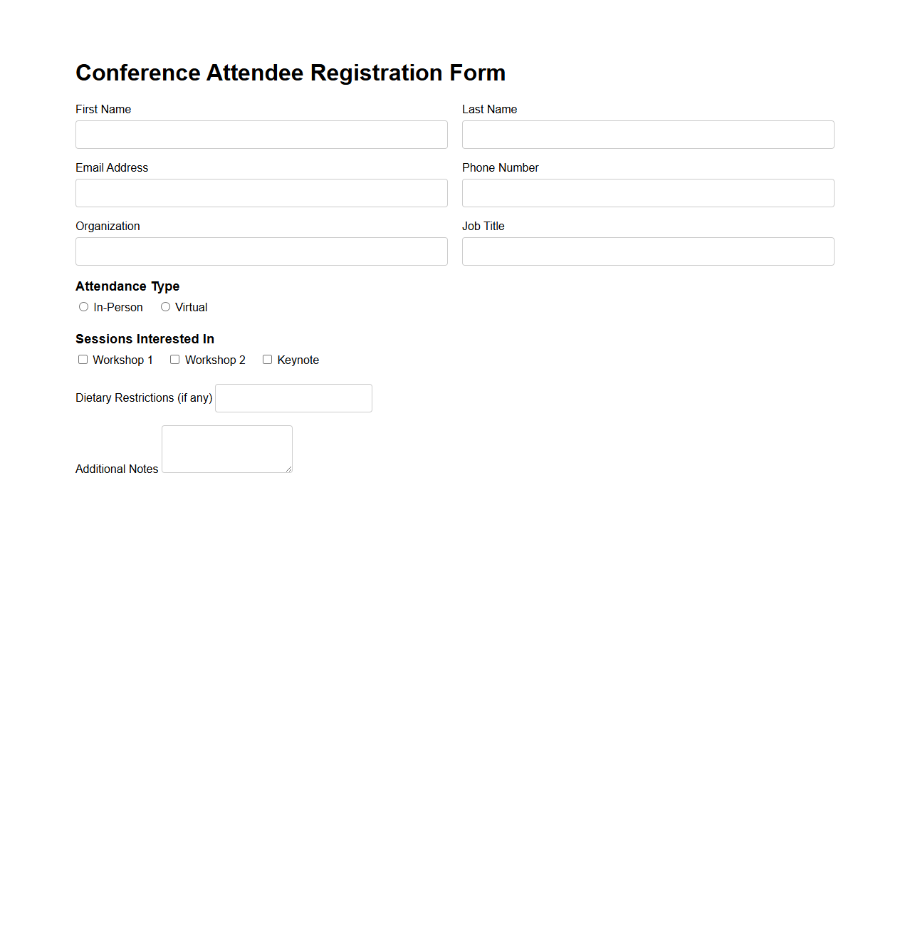 Conference Attendee Registration Form Example