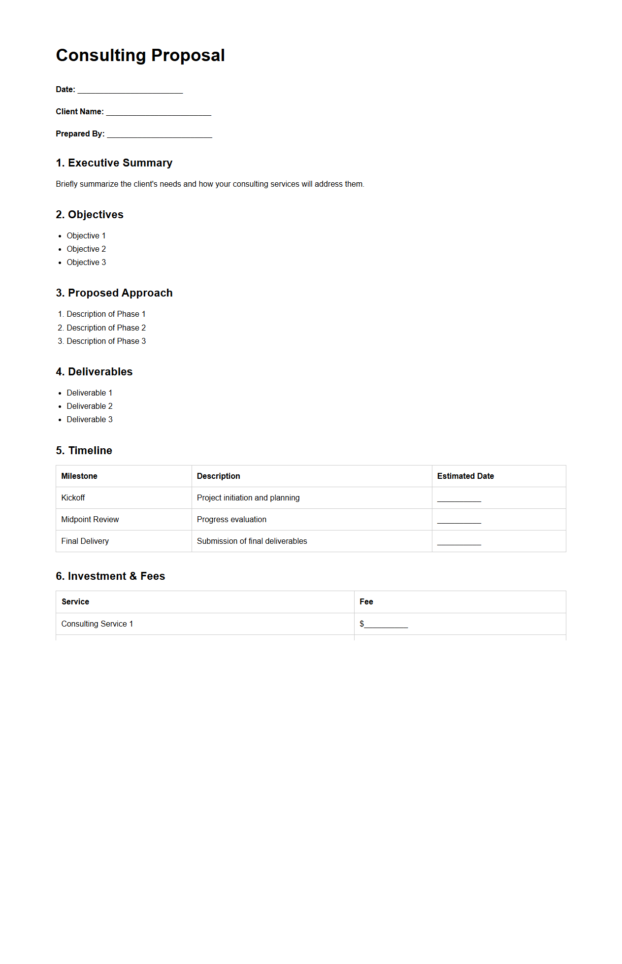 Consulting Proposal Template for New Clients