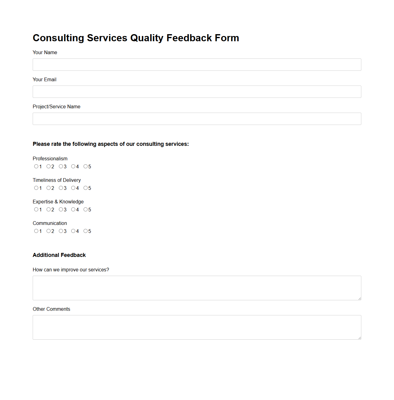Consulting Services Quality Feedback Form Example