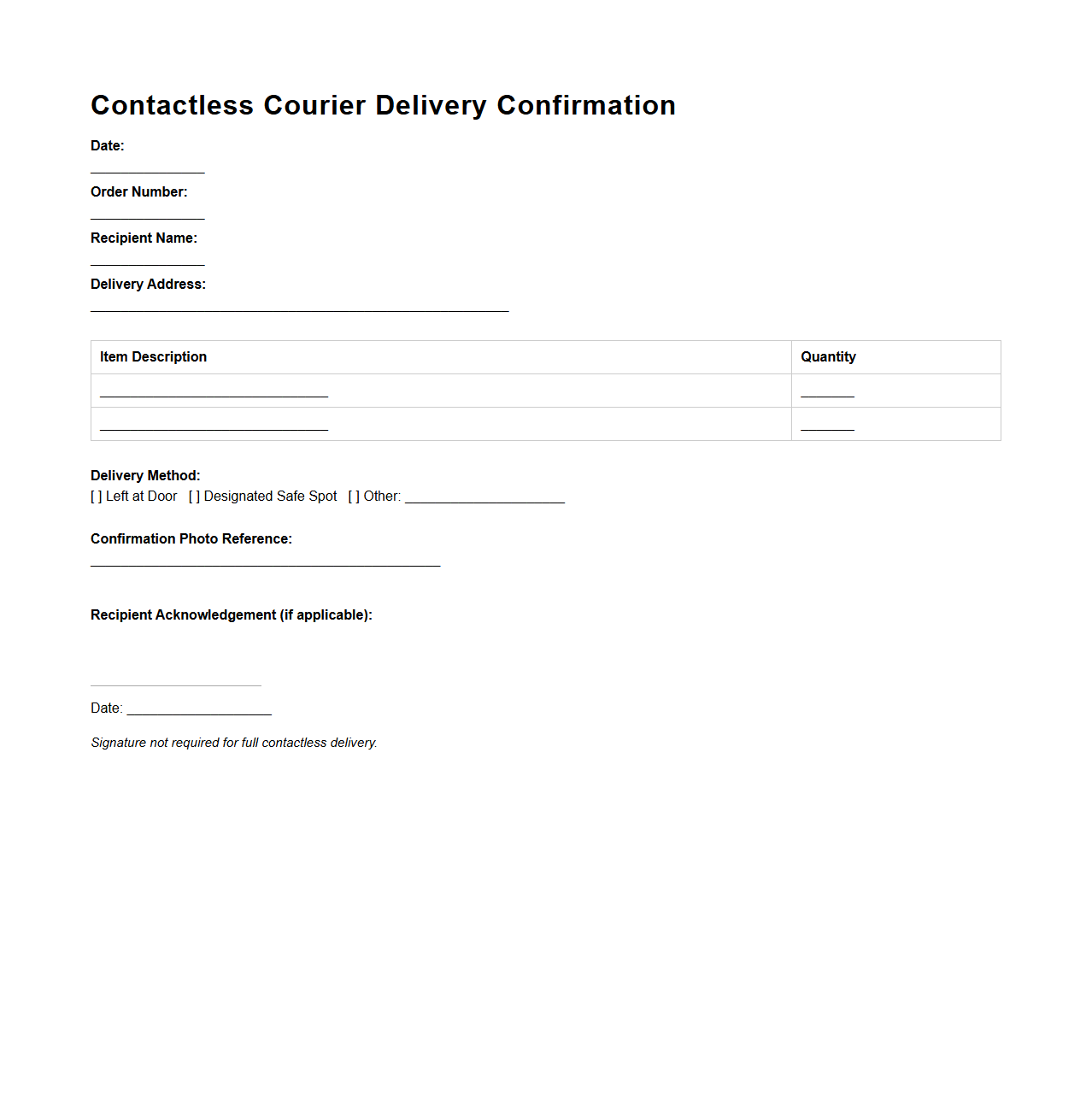 Contactless Courier Delivery Confirmation Sample