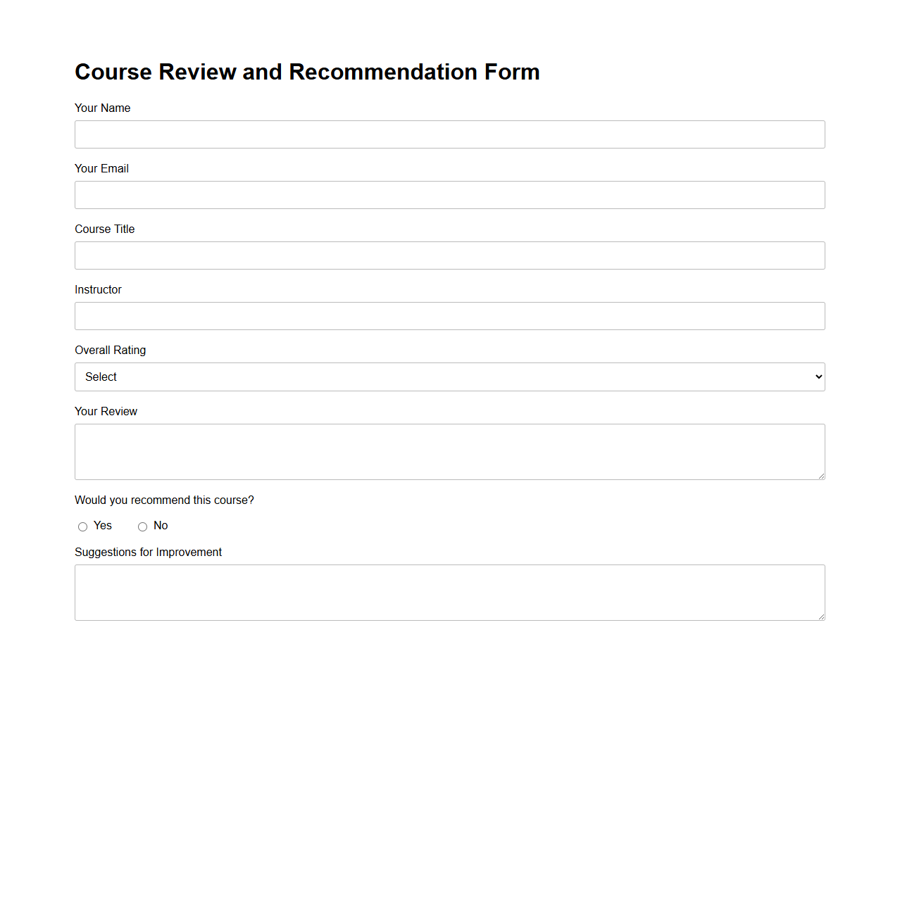 Course Review and Recommendation Form