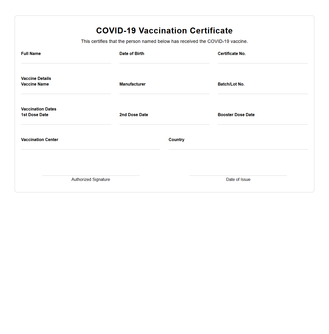 COVID-19 Vaccination Certificate Template