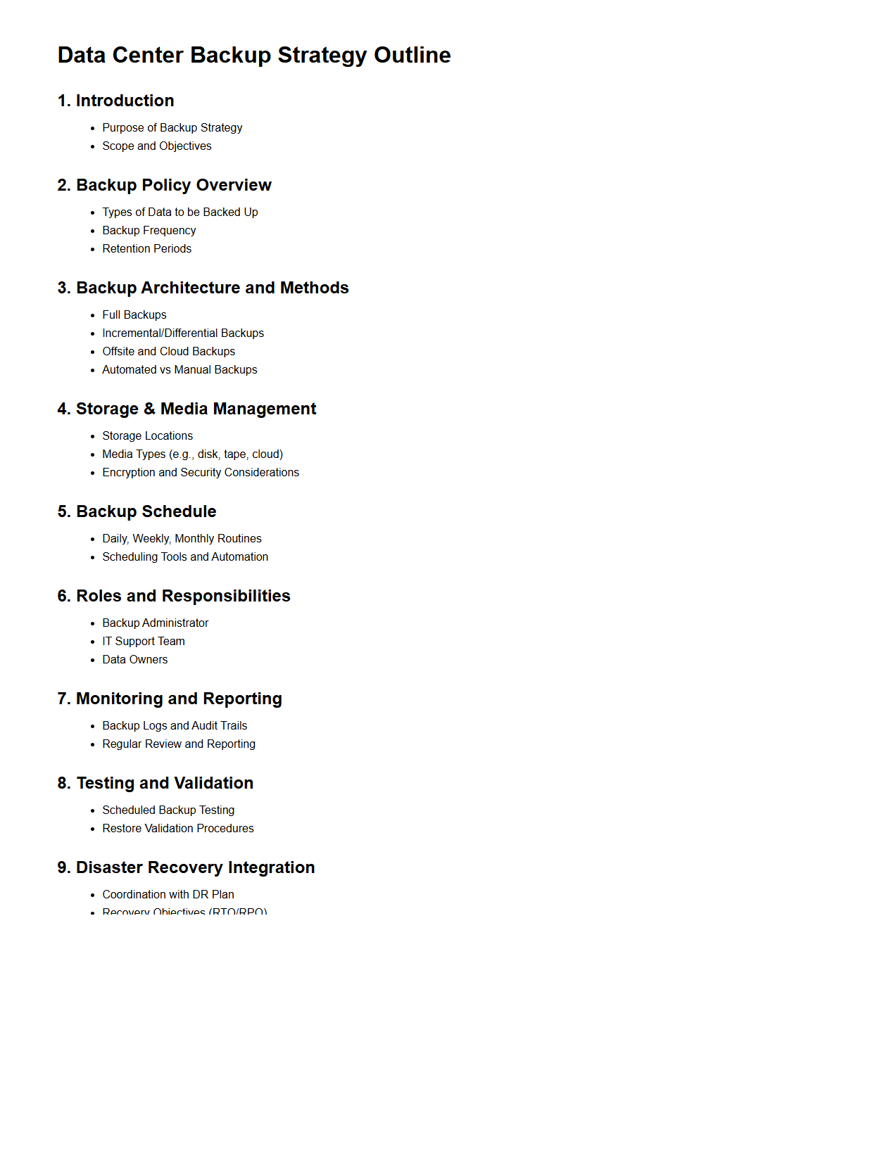 Data Center Backup Strategy Outline