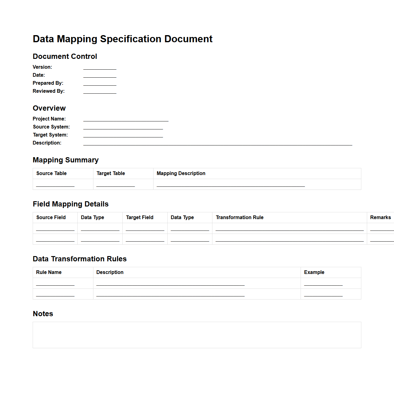 Data Mapping Specification Document Example