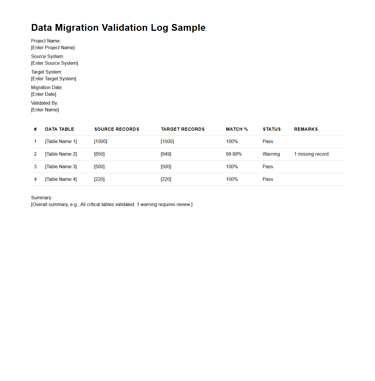 Data Migration Validation Log Sample
