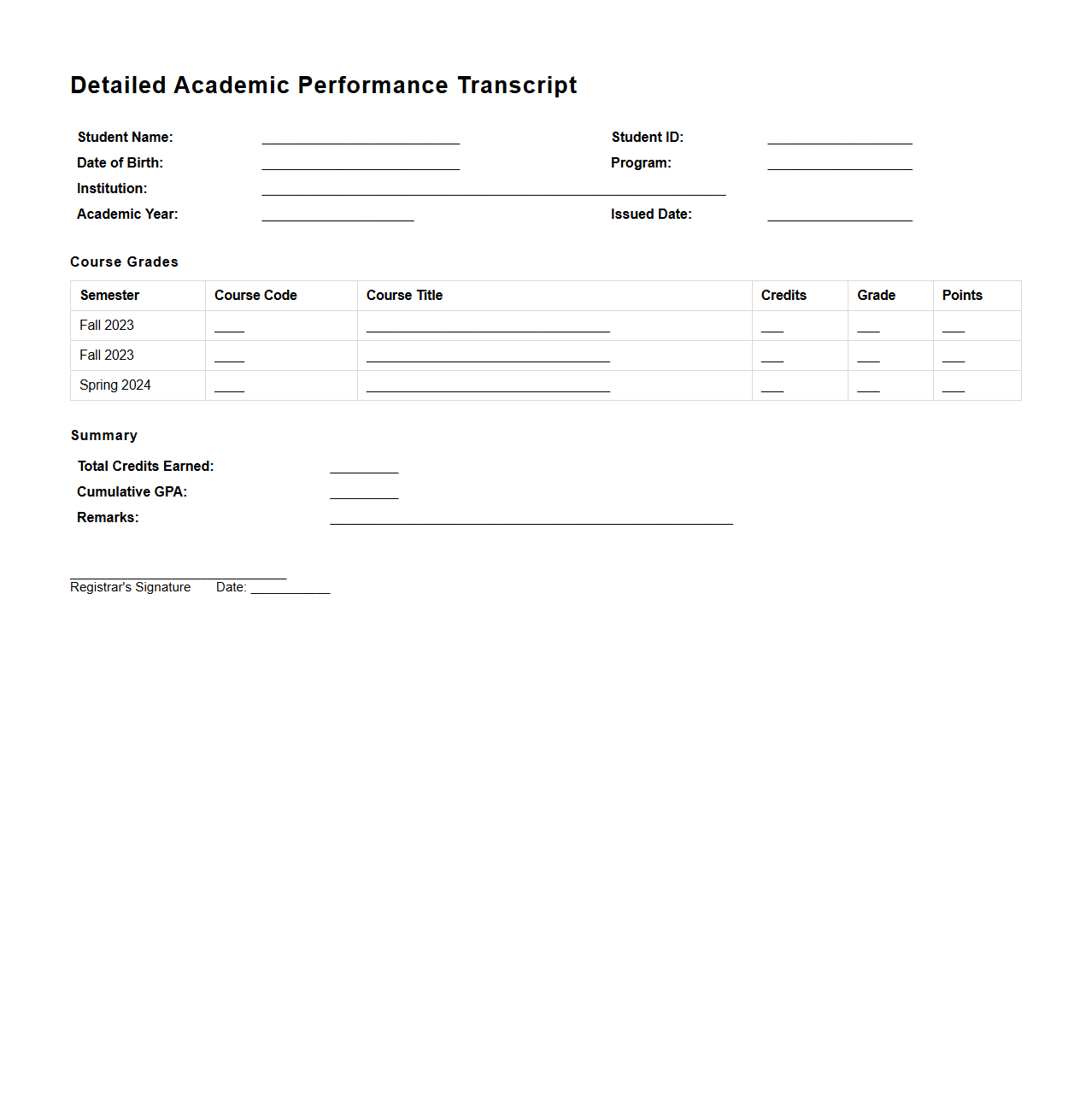 Detailed Academic Performance Transcript