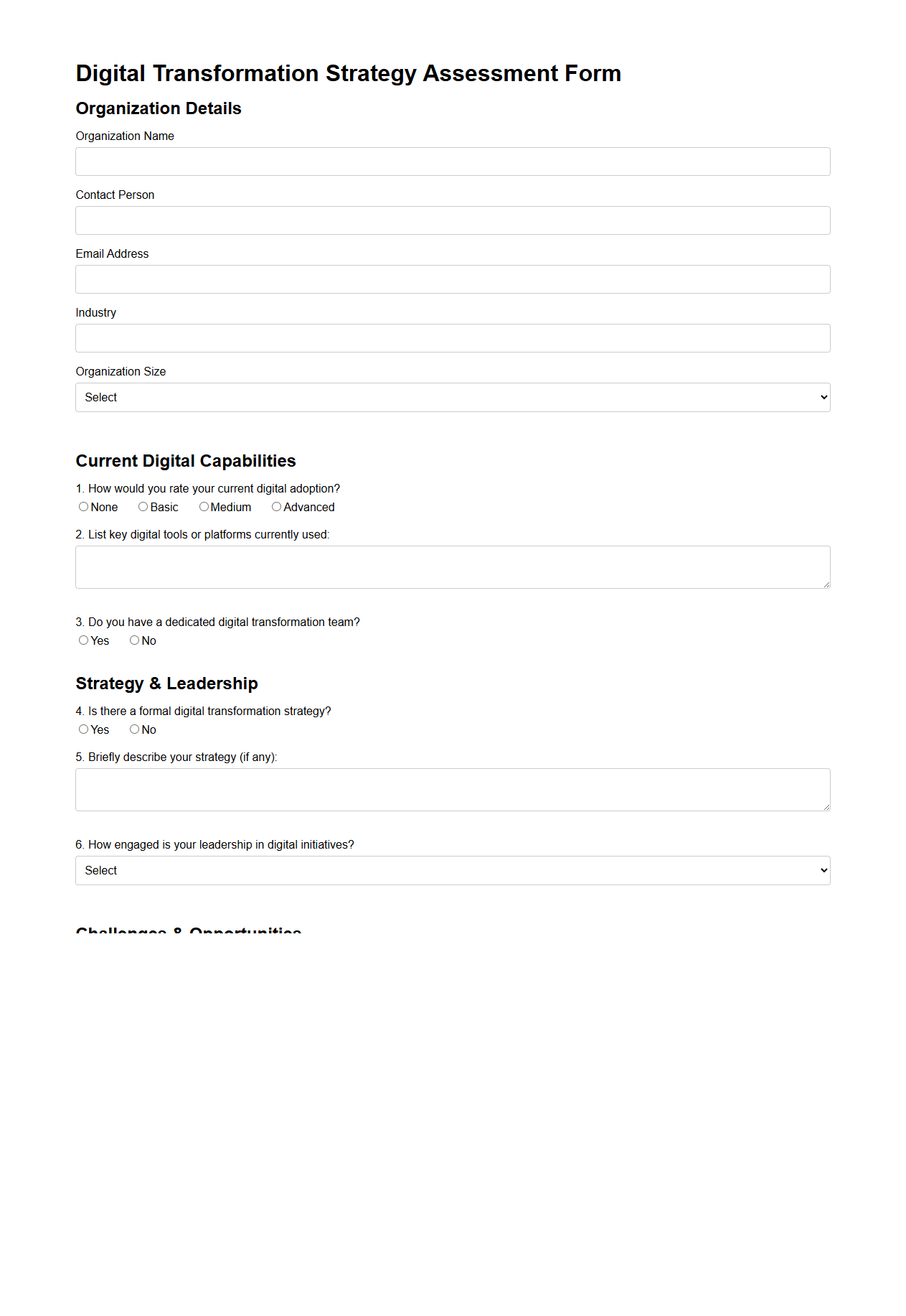 Digital Transformation Strategy Assessment Form