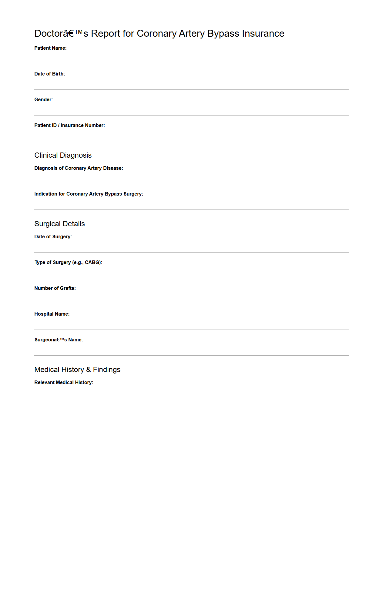 Doctor’s Report for Coronary Artery Bypass Insurance