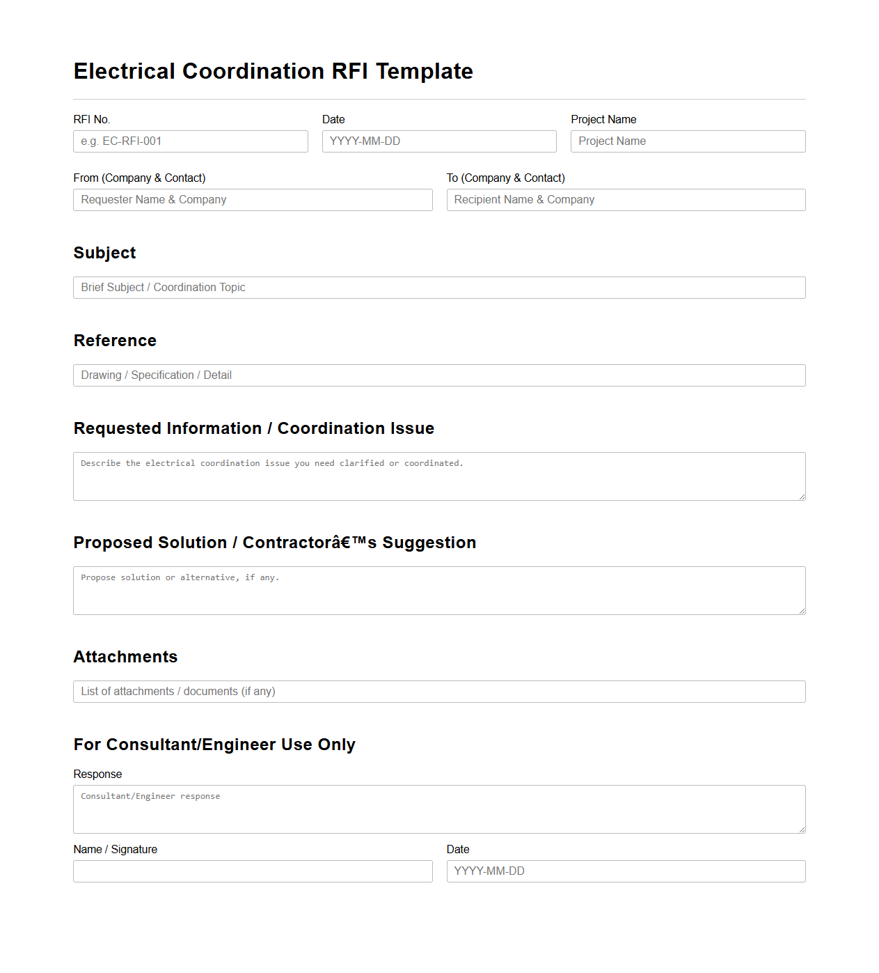 Electrical Coordination RFI Template