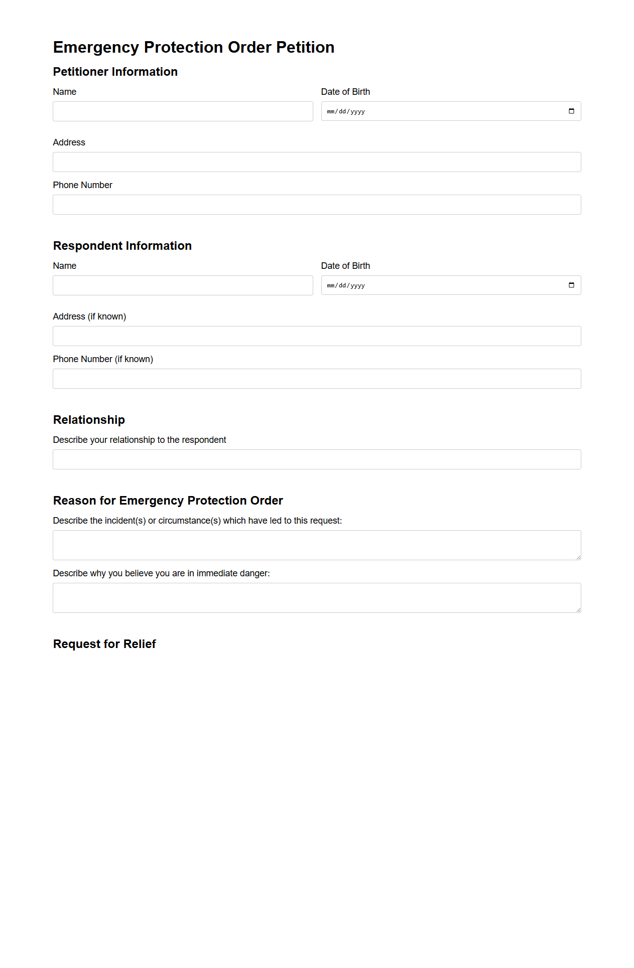 Emergency Protection Order Petition Example