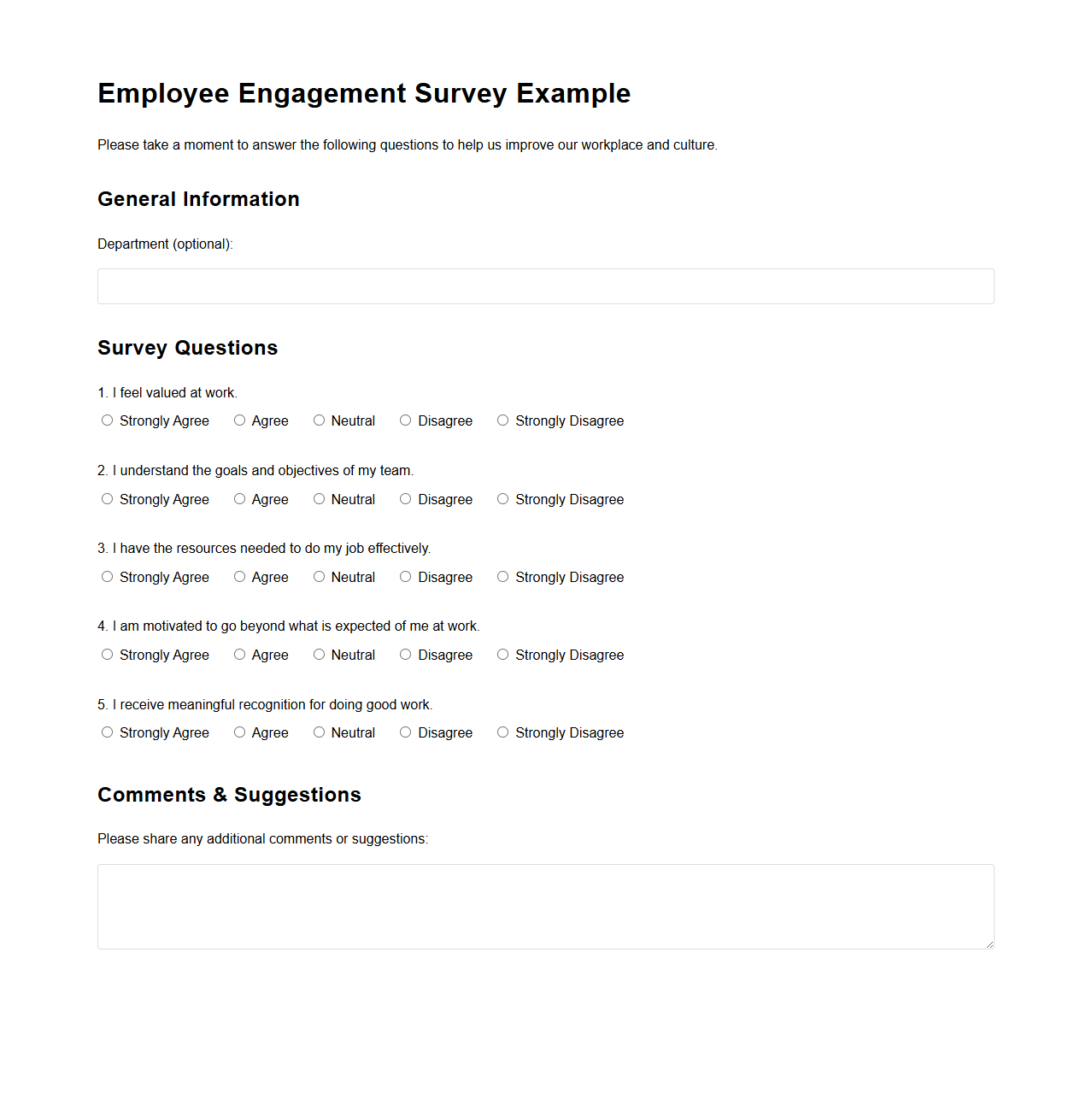 Employee Engagement Survey Example