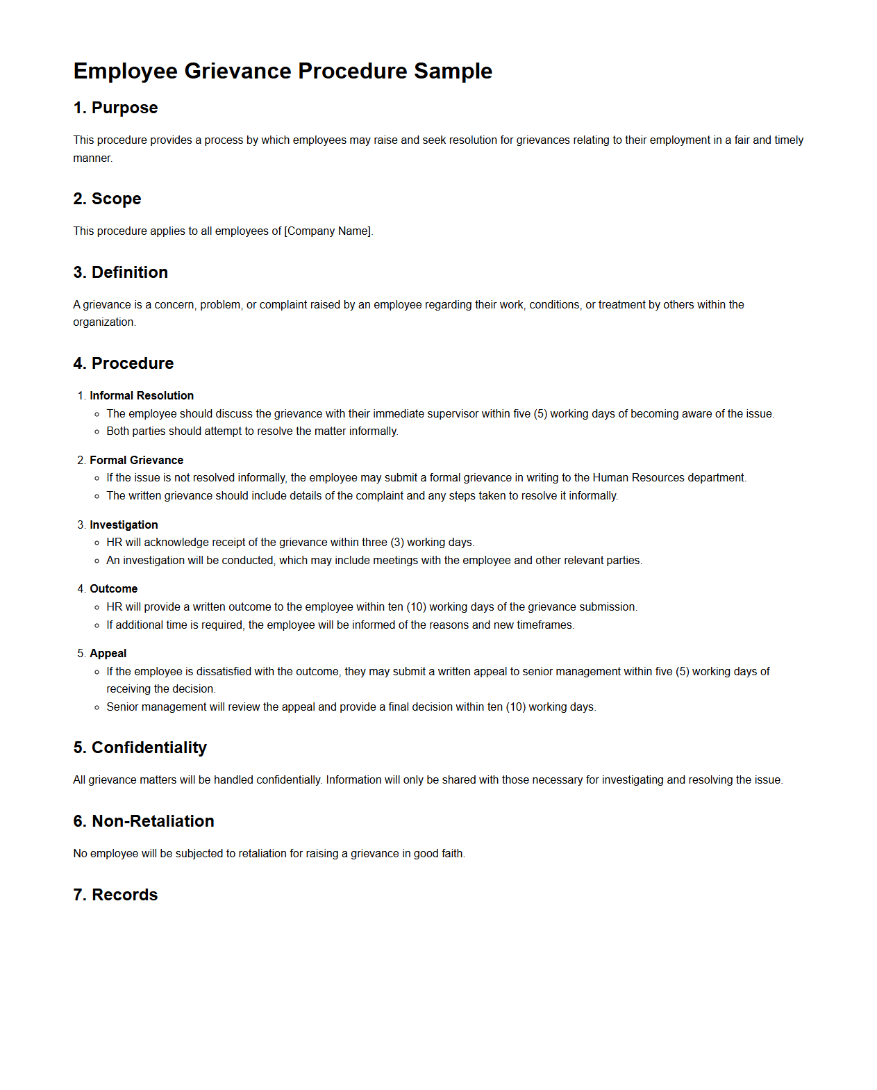 Employee Grievance Procedure Sample