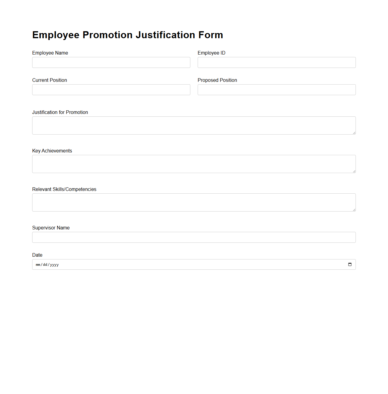 Employee Promotion Justification Form Example