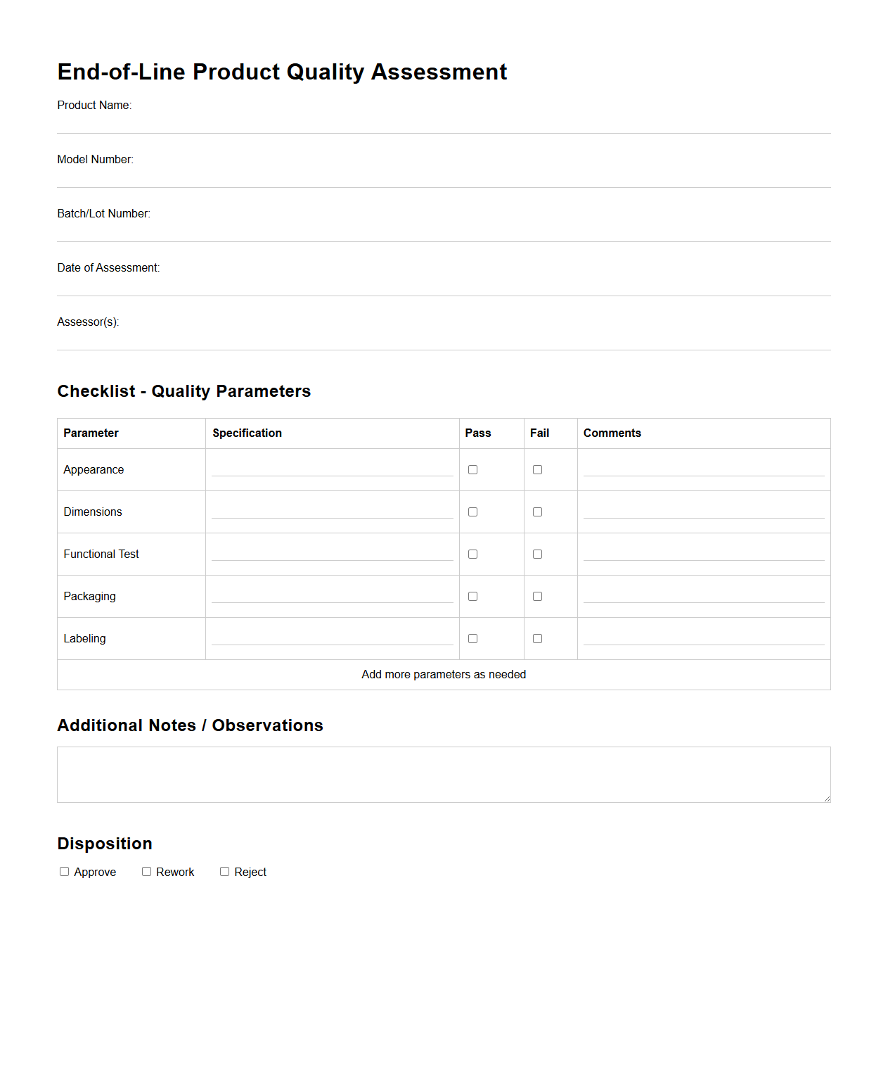 End-of-Line Product Quality Assessment Template