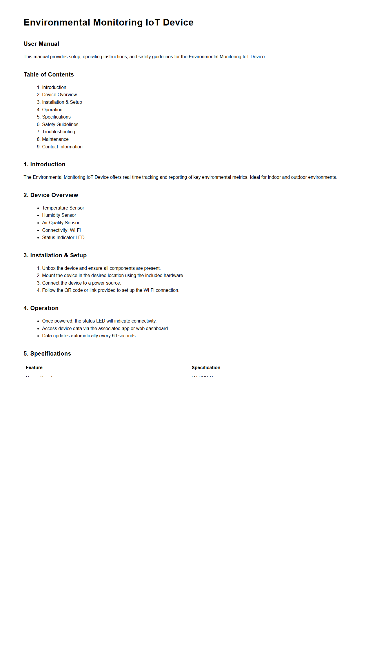 Environmental Monitoring IoT Device User Manual