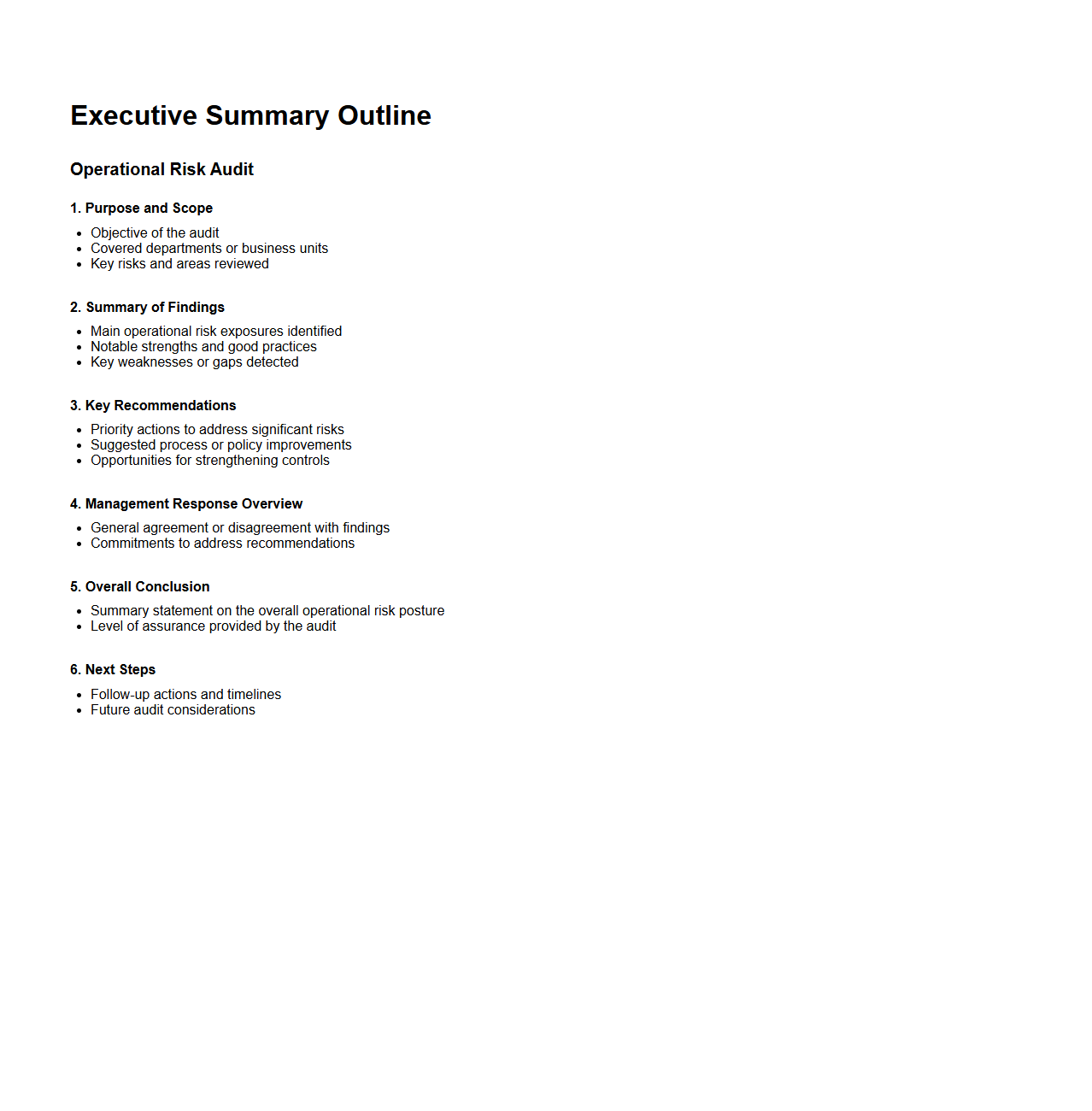 Executive Summary Outline for Operational Risk Audit