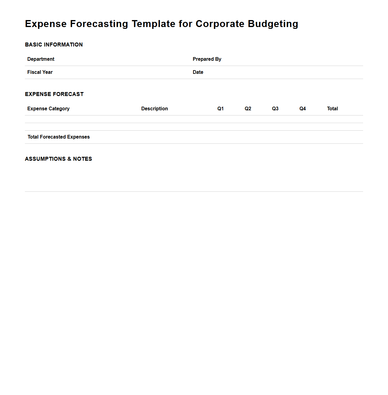 Expense Forecasting Template for Corporate Budgeting