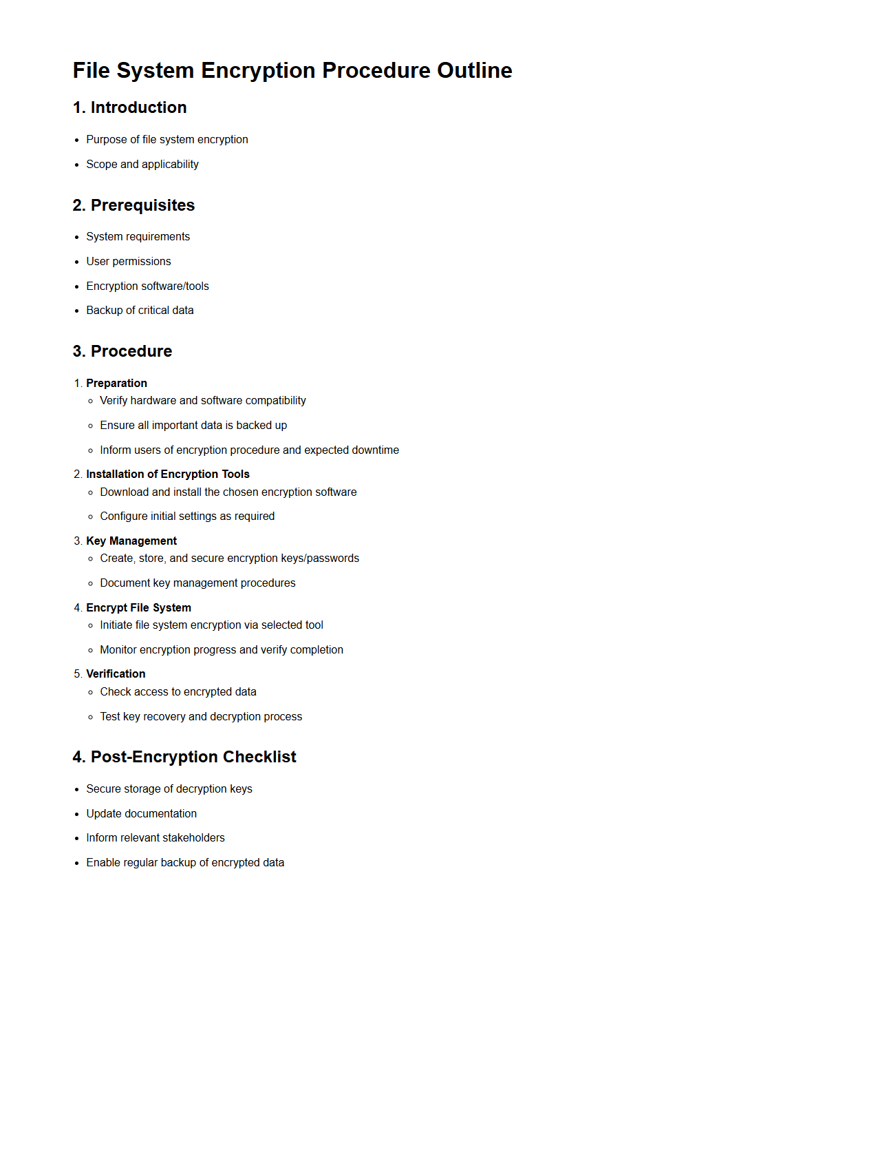 File System Encryption Procedure Outline