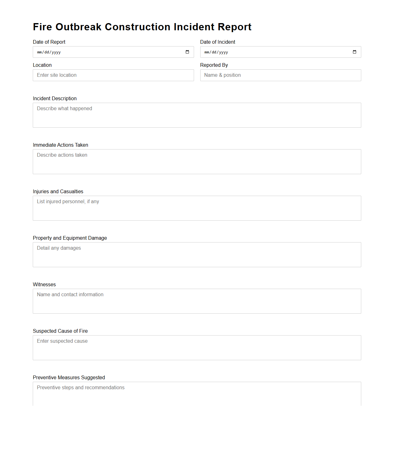 Fire Outbreak Construction Incident Report