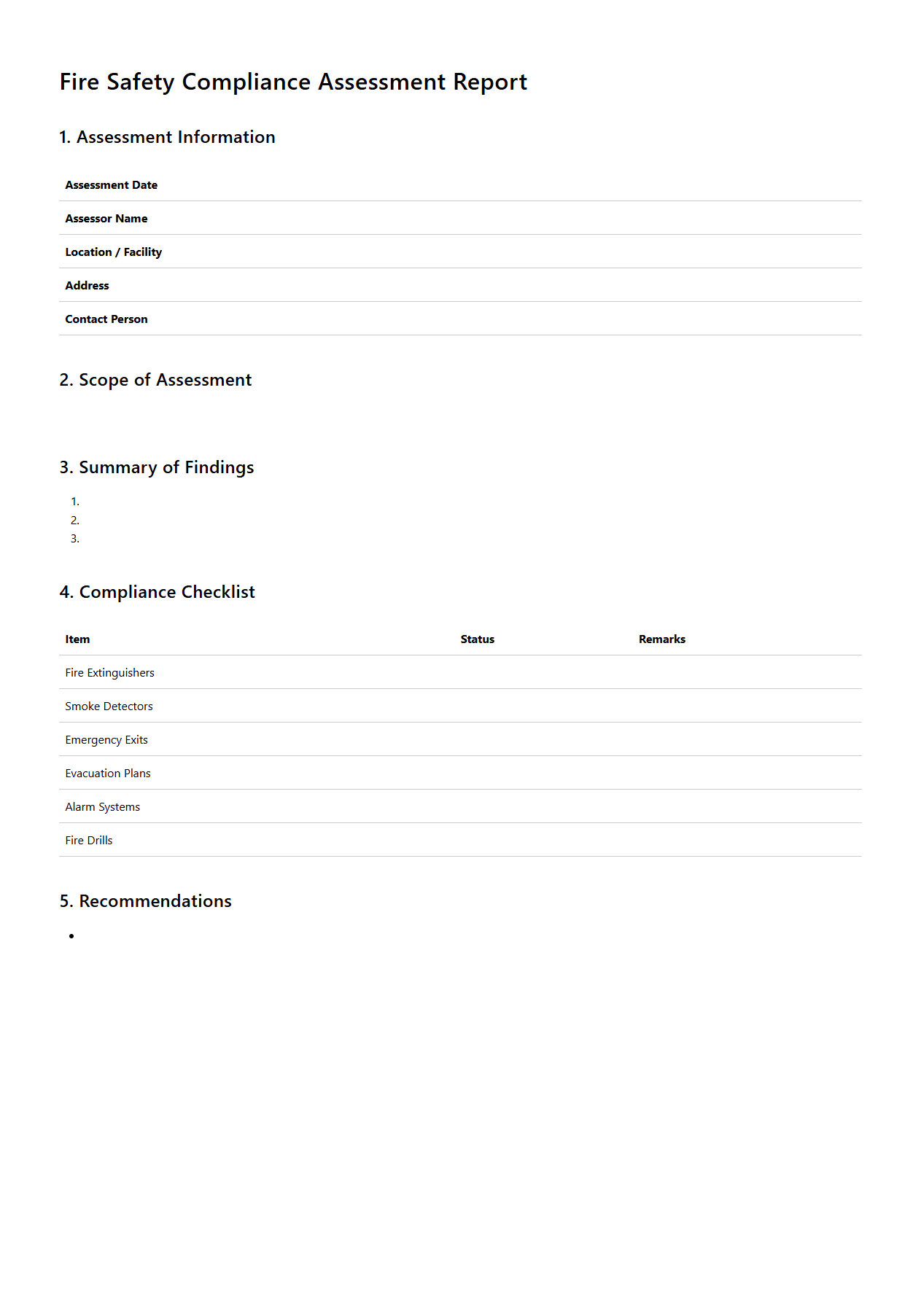 Fire Safety Compliance Assessment Report Sample