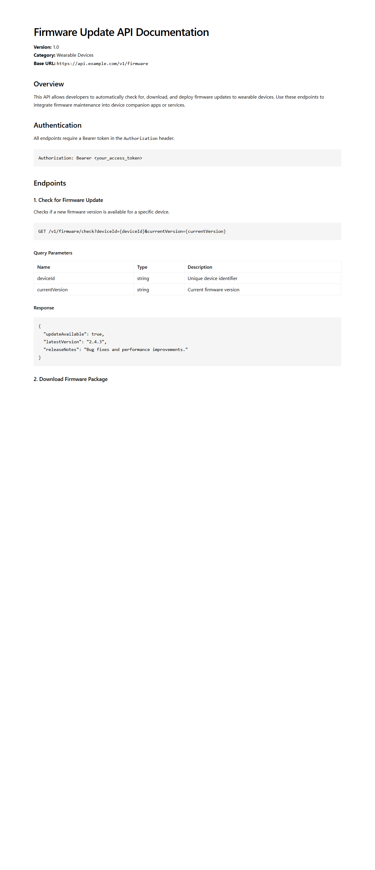 Firmware Update API Documentation for Wearable Devices